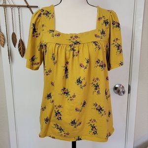 Lucky Brand Square Neck Floral Short Sleeve Top
